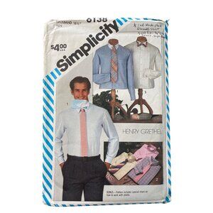 80s Simplicity 6138 Mens Shirt Pattern Size 44 Collar Variations 1983 Retro CUT